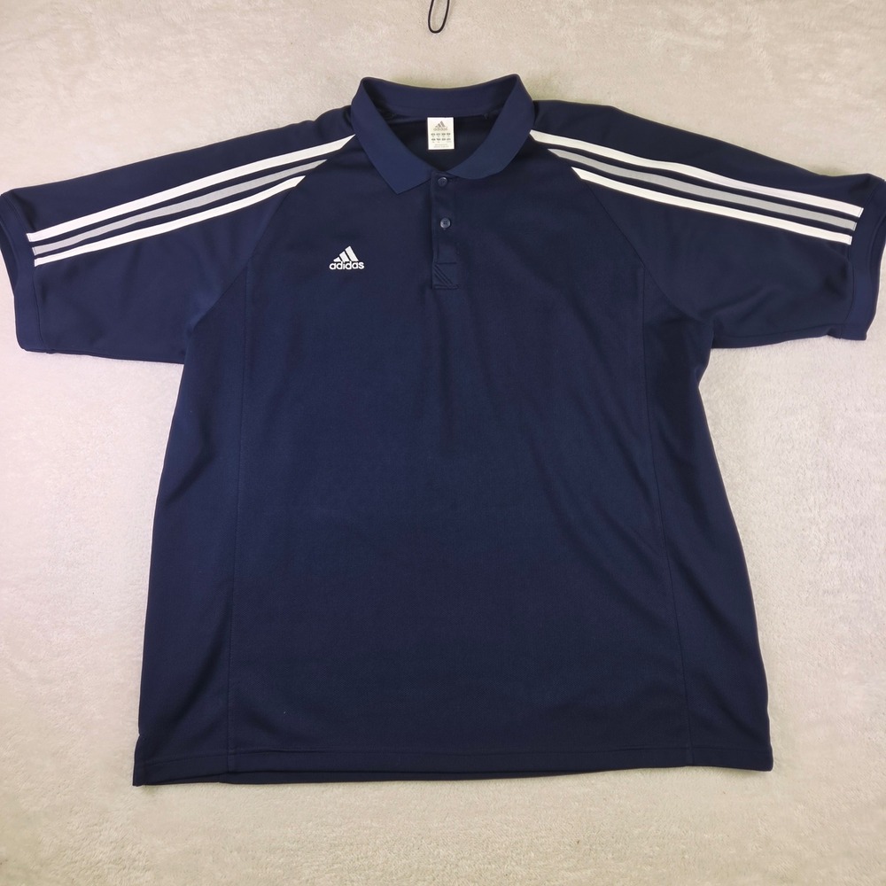 Adidas Mens Climalite Polo Shirt Navy Blue 3 Stripe Short Sleeve 2XL 3672